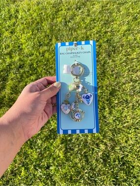 Piper K Glass Stone Blue and White Teapot Heart Vintage Style Bag Charm